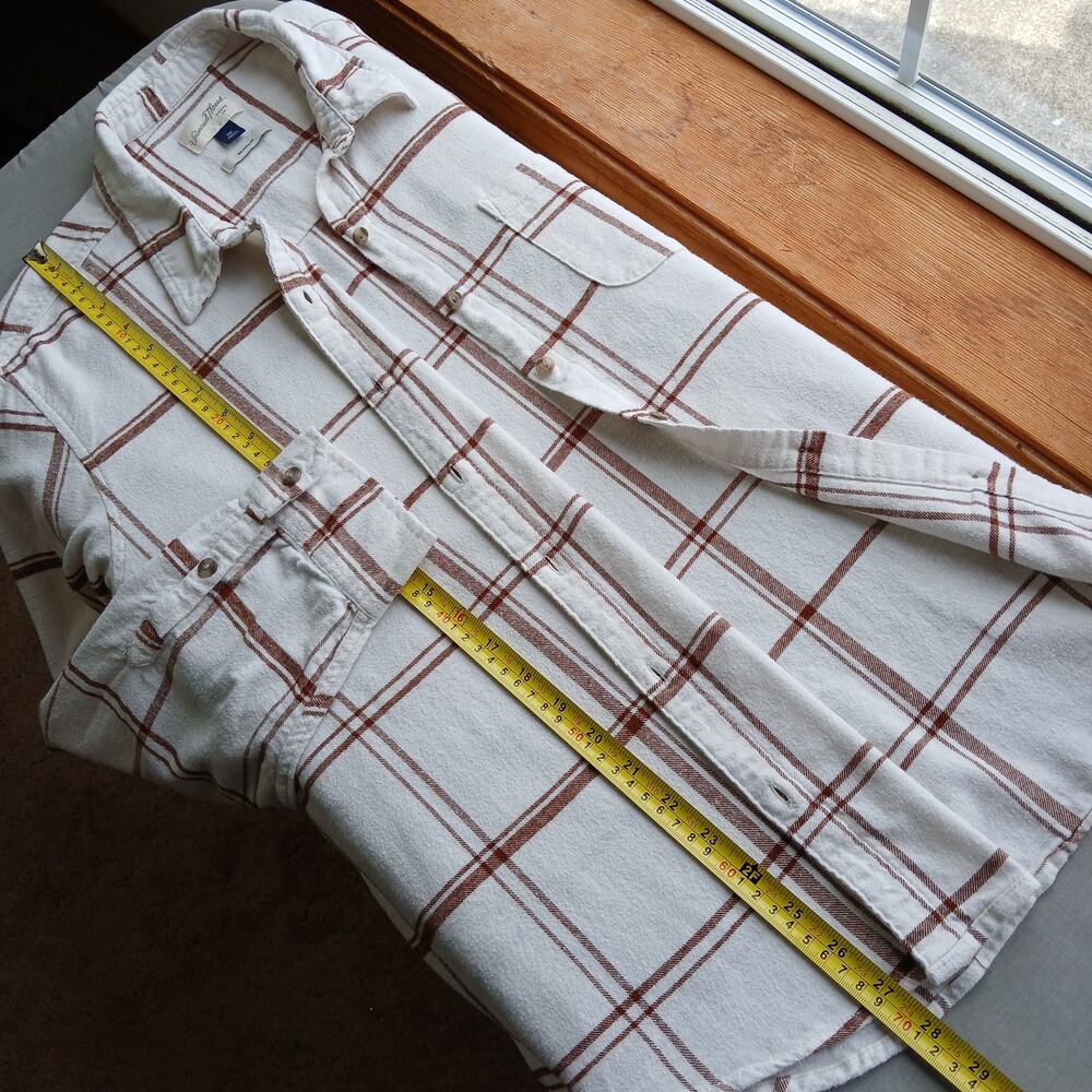 Universal Thread Cream & Brown Plaid Flannel Button-up Shirt XXL relaxed fit - Picture 12 of 14